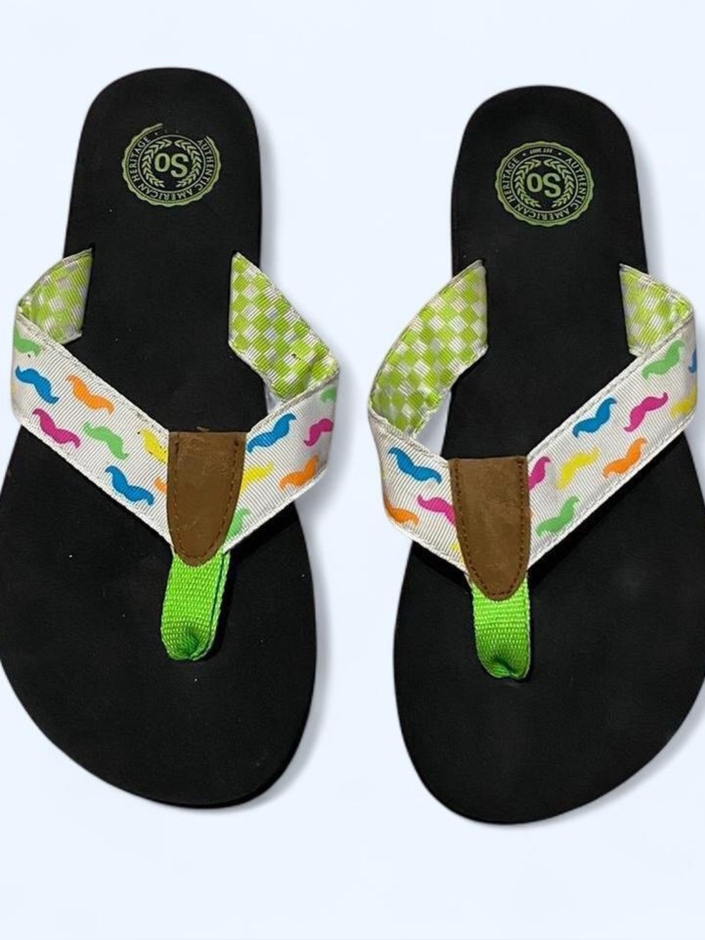 Y2K SO black sandals with mustache print on the straps